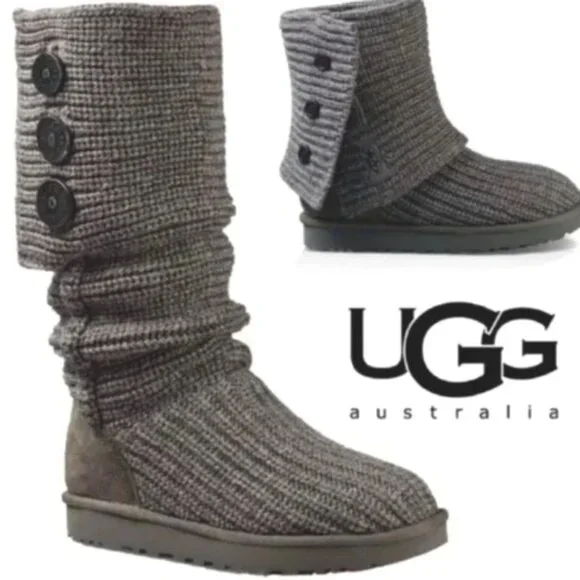 NWOT Sz 8 Ugg Women's Classic Cardy Knit Winter Boots Grey - Picture 1 of 16